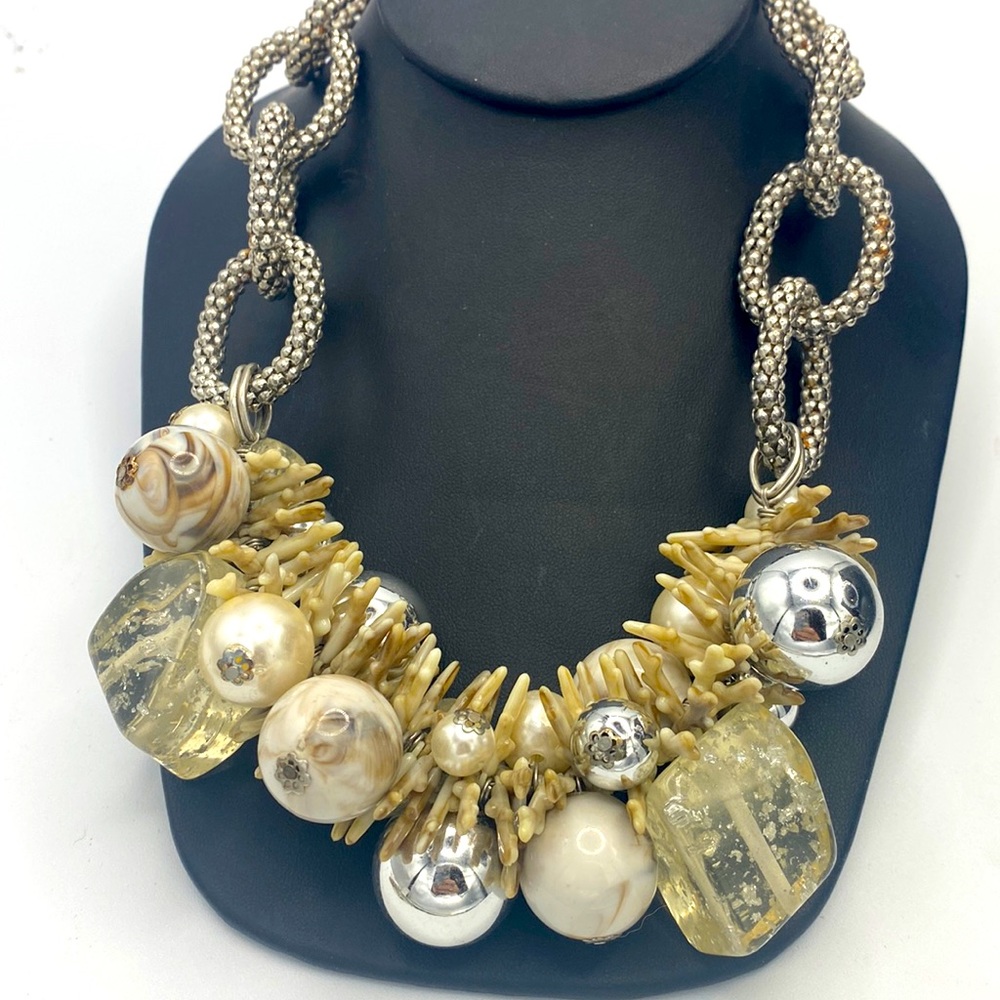 Faux Coral Mixed Media Beach Theme Statement Necklace